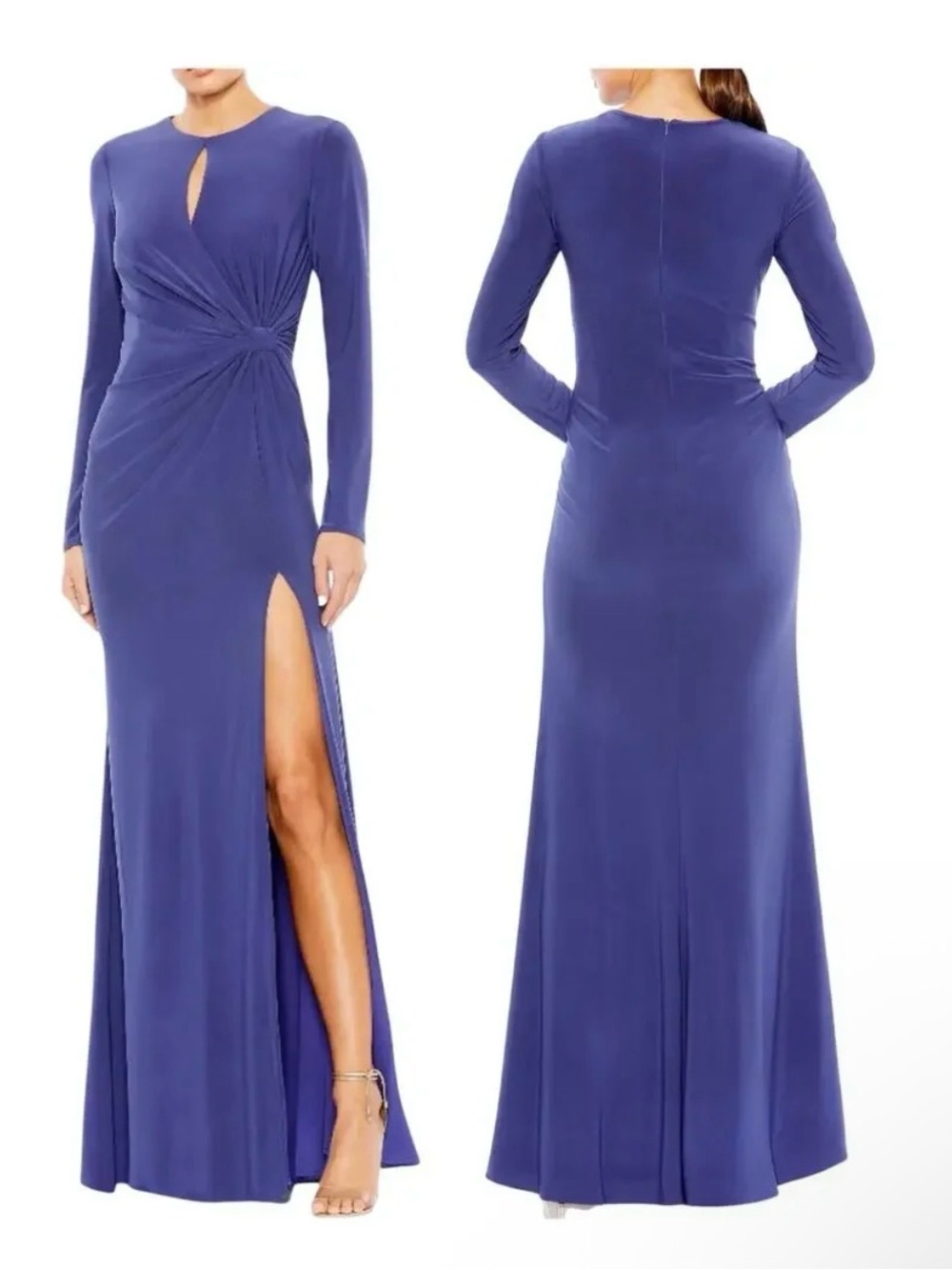 Mac Duggal Size 6 Blue 55708 Long Sleeve Keyhole Draped Elegant Long-Sleeve